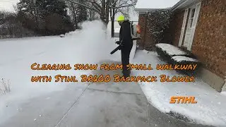 Clearing snow from small walkway with Stihl BR600 Backpack Blower