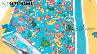 Offer_Sale 🔥 Linen cotton saree with kalamkari pichwai design_Rs.480/-+$  Whatsapp:9677449666