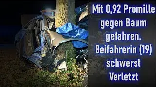 Mit 0,9 Promille: Audi-Fahrer rast gegen Baum &ndash; Beifahrerin (19) schwerst eingeklemmt