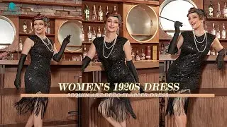 Zapaka Women Black Gatsby Glitter Fringe 1920s Party Flapper Dress