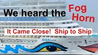 The Aida Luna passing the Princess Caribbean Cruise Ship In Heavy Fog, in Copenhagen Denmark