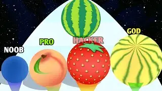 Ball Run Fruit Merge - Satisfying Mobile Game, (NOOB vs PRO vs HACKER)