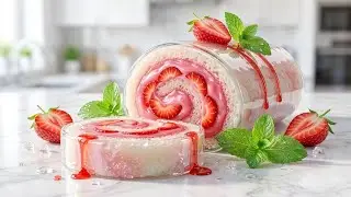 ASMR Strawberry Swiss Roll 🍓✨ Glazed Cake Cutting & Eating | Crystal Aesthetic
