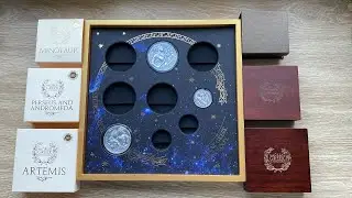 WOODEN CASE Storage Box Great Greek Mythology Display Tablet Silver Coins Holder