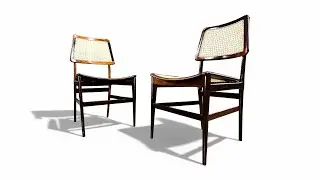 Pair of &ldquo;Cadeira com Assento Curvo&rdquo; Chairs in Rosewood and Cane by Joaquim Tenreiro, Brazil, 1960s