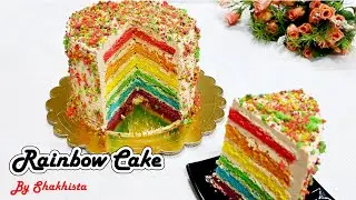How to make multi layer Rainbow Cake with Easy Cream Recipe | New Year Cake | Homemade Rainbow Cake
