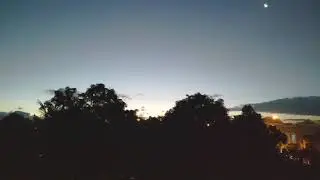 The beautiful view of the crescent moon and planet Venus at early morning with birds and 🐓's sounds