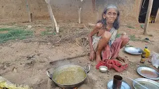 90 year poor old grandma cooking SMALL FISH with sim with eating rice||actual village life cooking