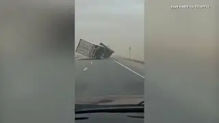 Truck Flips on Its Side as Powerful Winds Rip Through Kansas