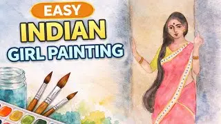 ✨ Easy Indian Girl Watercolor Painting 🎨 | Beautiful Saree Art ✍️🌺