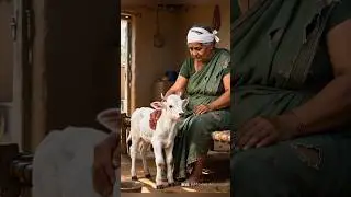 The White cute calf feed mangoes to the hungry grandmother 😭 #ai #calf #save #shorts
