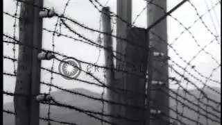 Wire-enclosed building of electric barbed wire fence at Natzweiler-Struthof conce...HD Stock Footage