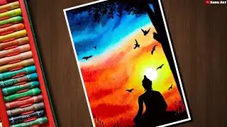 Very easy Lord buddha drawing for beginners | Buddha purnima (vesak) drawing with oil pastel drawing