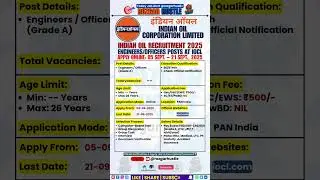 IOCL Graduate Engineers Recruitment 2025 &ndash; Apply Online | #shorts #job #govtjobs #psujobs #jobalert