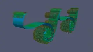 Case 5, Free Surface and Vorticity Isosurfaces