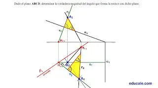 7.3 - Hallar el &aacute;ngulo en verdadera magnitud entre recta y plano proyectante vertical.