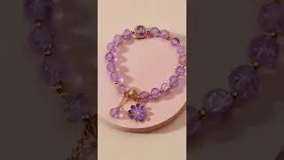 Purple flower charm beaded bracelet boho crafted creative beads designs stretchy