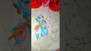 Sri Krishna 🪈🙏🏻painting 😍🎨 | spiritual art #shorts #hindi