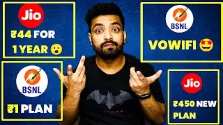 Jio ₹44 Plan For 1 Year 🔥, BSNL ₹1 Plan For 30 Days 😮,  Jio 450 Recharge, BSNL VoWifi, Best Fiber