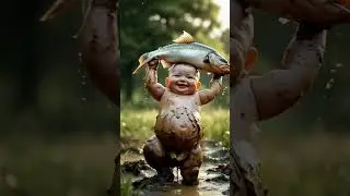 Muddy Victory: The Baby and the Beast #AIArt #TinyButMighty #EpicCatch #MudAdventure #Unbelievable