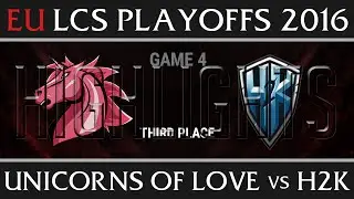 UOL vs H2K G4 Highlights, EU LCS 3rd Place Playoffs Summer 2016, Unicorns of Love vs H2K Game 4