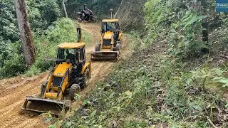 Monsoon Rain Damaged Rutty Hillside Road Fixing with JCB Backhoe