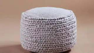 Leon Pouf in Heathered Crema by Poly & Bark | handwoven pouf, ottoman pouf, round pouf, pouf cushion