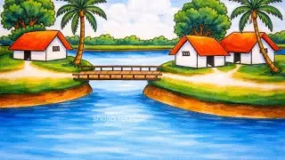 How to draw a riverside landscape easily|| easy scenery art step by step||#art #scenery #landscape 