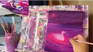 Glowing Neon Swan Acrylic Painting/Paint With Me