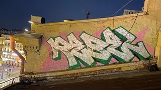 Night graffiti bombing. Tagging and Rooftop. Rebel813 2022 4K