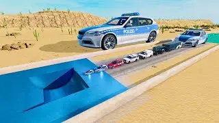 Big & Small Police Cars Vs Reverse Speed Bumps - BeamNG.drive