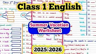 Summer Vacation English Worksheets| Class 1 English Worksheet| Class 1 Grammar Worksheet| Ukg