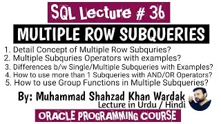 Multiple Row Subqueries (Introduction to Oracle SQL) | Multiple Subquery in SQL | Subqueries in SQL