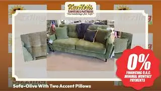 Sofa-Olive With Two Accent Pillows - Come See It in Person