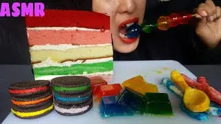 ASMR RAINBOW FOOD RAINBOW OREO, JELLO BALL, EDIBLE SPOON, RAINBOW CAKE | NO TALKING | EATING SOUNDS