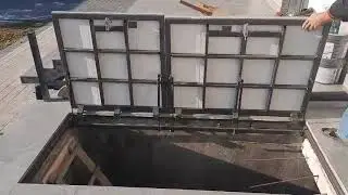 Hidden floor hatch door covered with ceramic tiles &mdash; Basement and cellar access panel &mdash; Trapdoor
