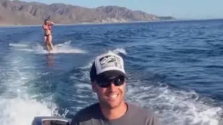 Wakeboarding Woman Is Being Filmed When the Cameraman Notices She Is Not Alone in the Water