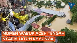 Momen Wabup Aceh Tengah Nyaris Jatuh dari Tali Sling Saat Tinjau Daerah Terisolasi Banjir