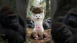 When a cat dies plateauing a baby gorilla 😂😂 #cat #duck #gorilla #kids #cartoonshort #monkey #ai