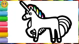 Рисунок единорога, раскраска для детей, малышей. Как нарисовать единорога #unicorndrawingforkids