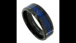 Tungsten Carbide Blue On Black Celtic Dragon Ring