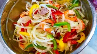 GỎI T&Ocirc;M THỊT trộn củ h&agrave;nh rau răm ngon nhức nhối/nấu ăn ngon