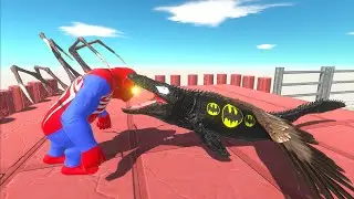 SPIDERMAN GORO VS BATMAN MOSASAURUS VS FLASH GORO DEATH FALL - Animal Revolt Battle Simulator