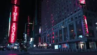 4K Times Square Empty at 3am - NYC After Dark Cyberpunk - 4 Hours with City Sound, White Noise