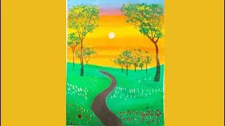 Beautiful Green Trees On Colorful Background - Most Soothing Art With Music