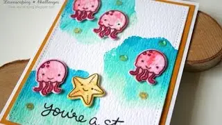 Distress Ink Smooshing an Ocean Background and Images featuring Lawn Fawn So Jelly