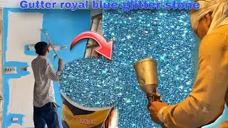 New gutter royal blue glitter stone wall texture painting designing|wall painting design