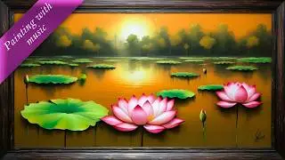 Relaxing TV Screensaver: 10 Framed Lotus Paintings with Soothing Music 🎨🌸🎶