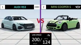 Audi RS3 vs Mini Cooper S Cabrio. Crash test. BeamNG