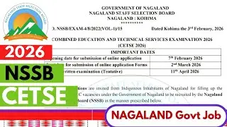 NAGALAND Govt Job 2026| NSSB CETSE 2026| Nagaland Staff Selection Board
